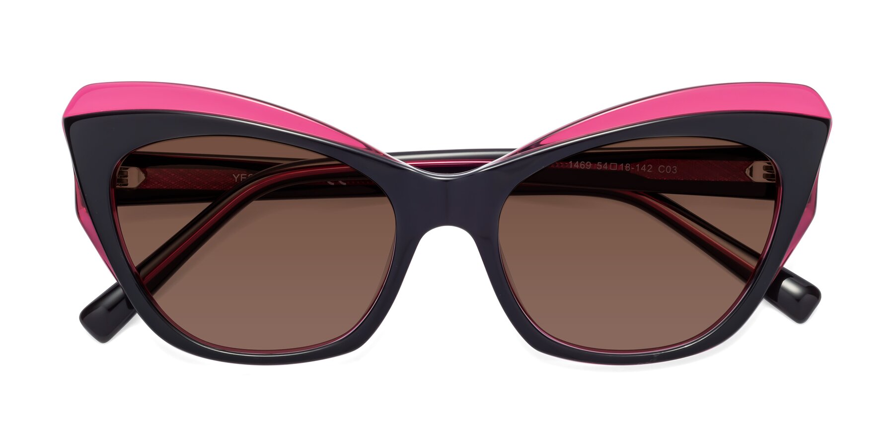 Folded Front of 1469 in Black-Plum with Brown Tinted Lenses