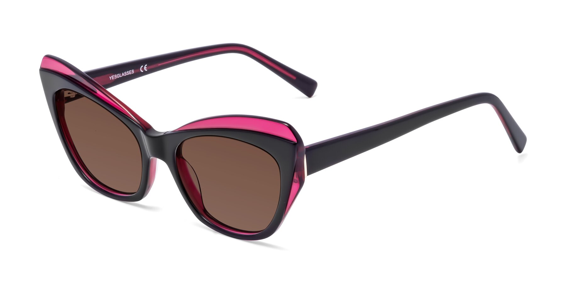 Angle of 1469 in Black-Plum with Brown Tinted Lenses