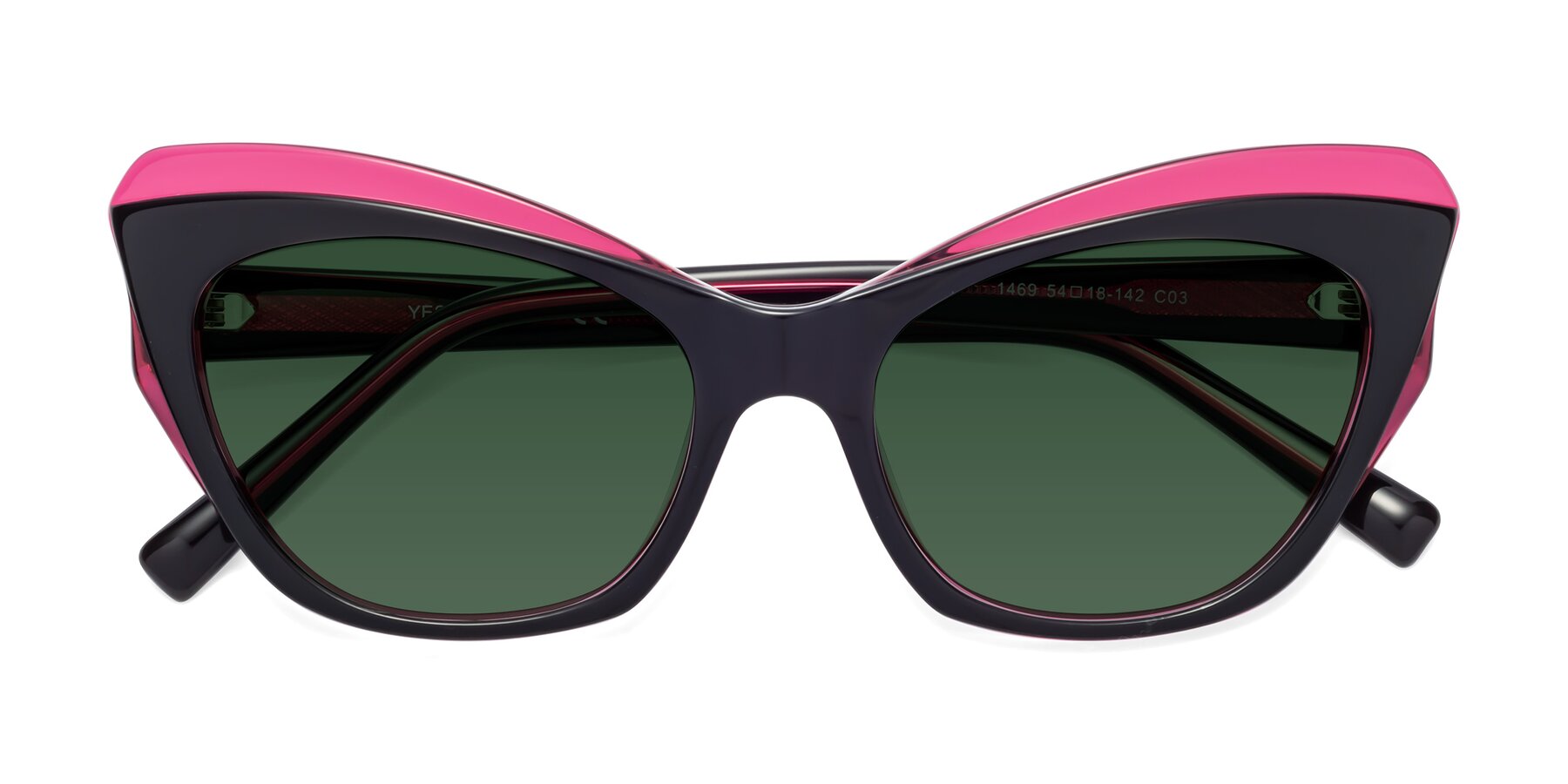 Folded Front of 1469 in Black-Plum with Green Tinted Lenses