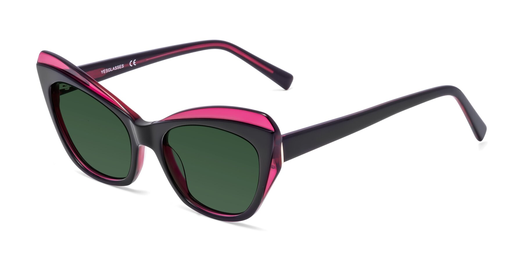 Angle of 1469 in Black-Plum with Green Tinted Lenses