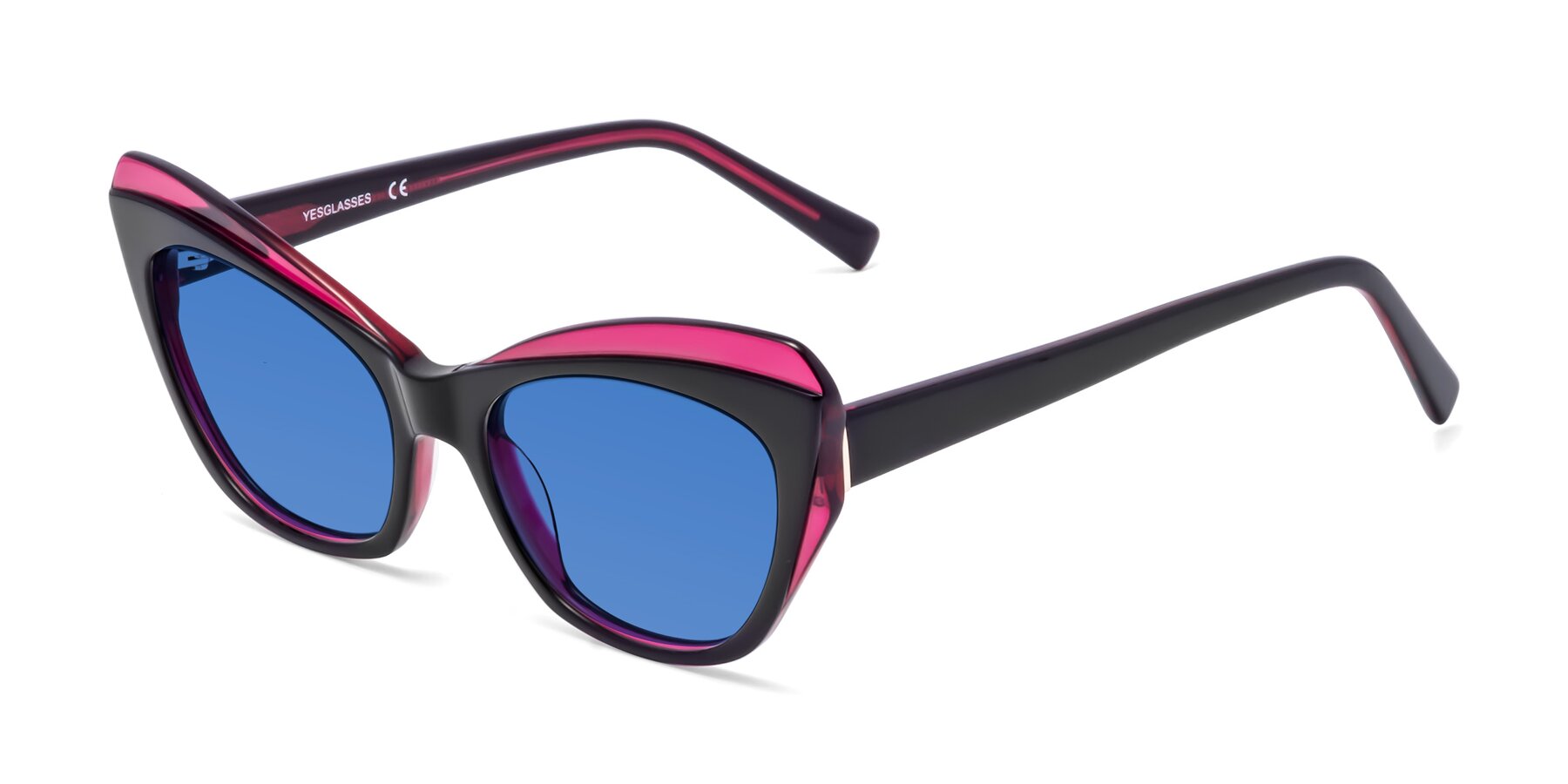 Angle of 1469 in Black-Plum with Blue Tinted Lenses