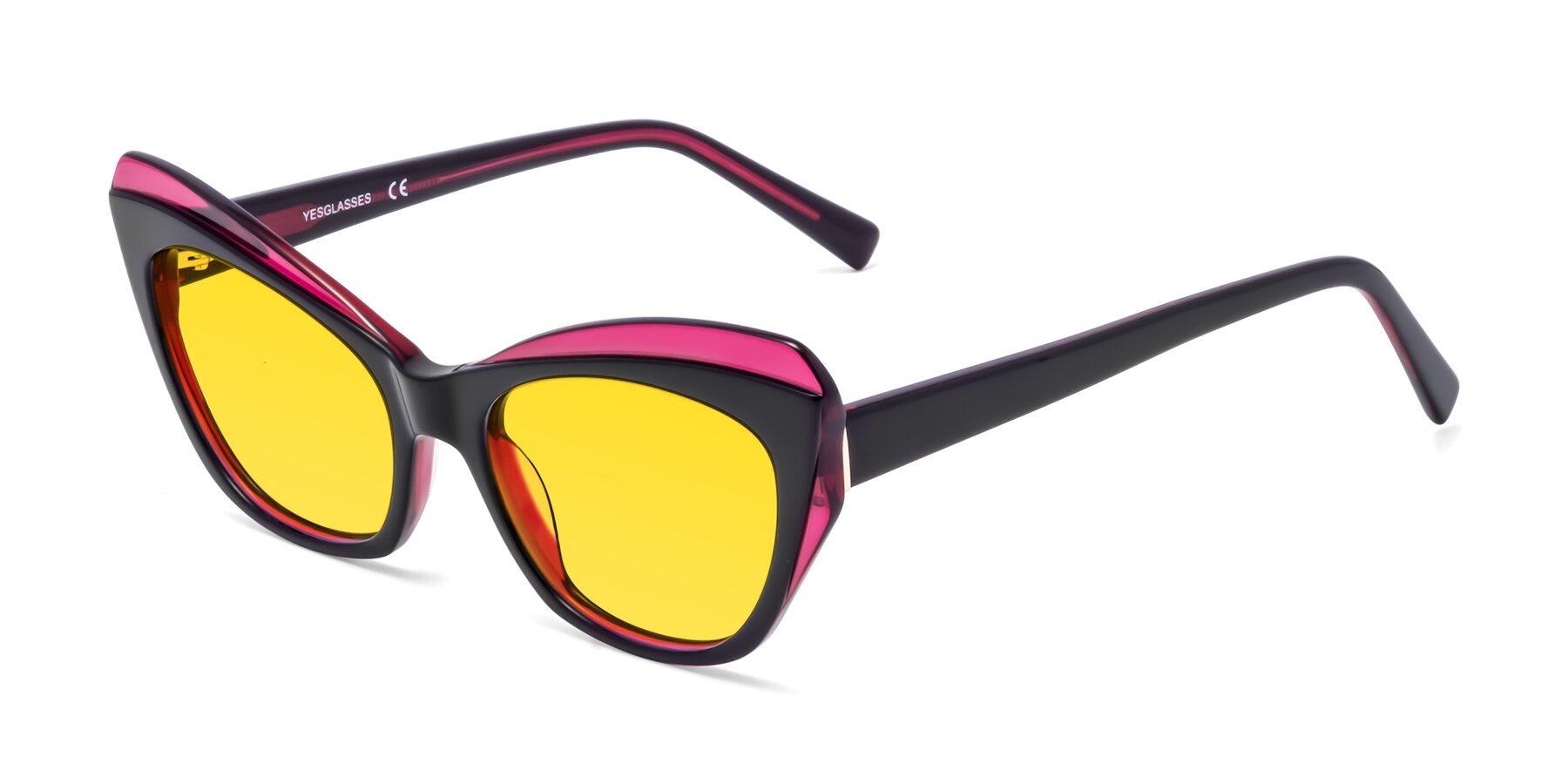Angle of 1469 in Black-Plum with Yellow Tinted Lenses