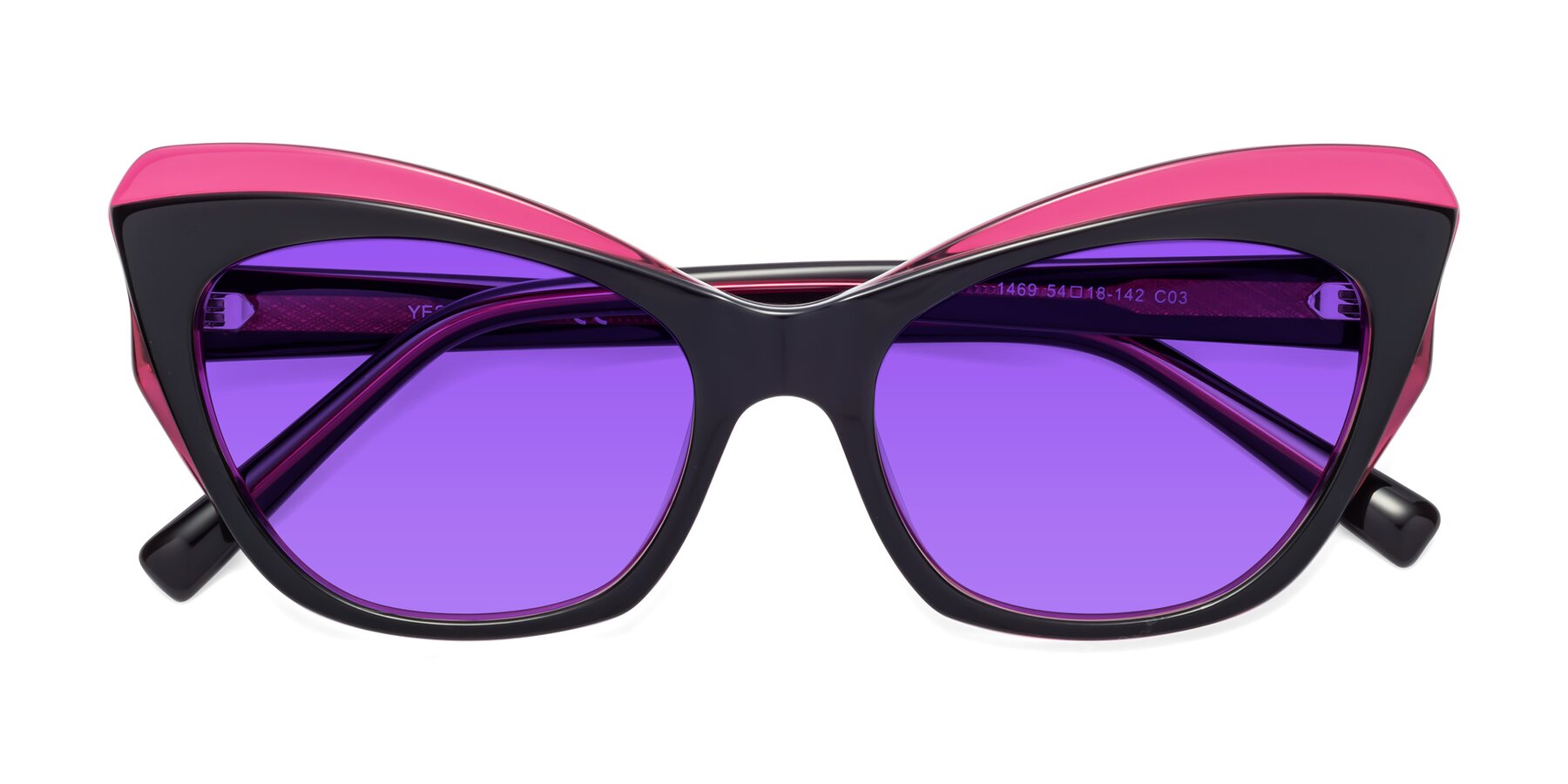Folded Front of 1469 in Black-Plum with Purple Tinted Lenses