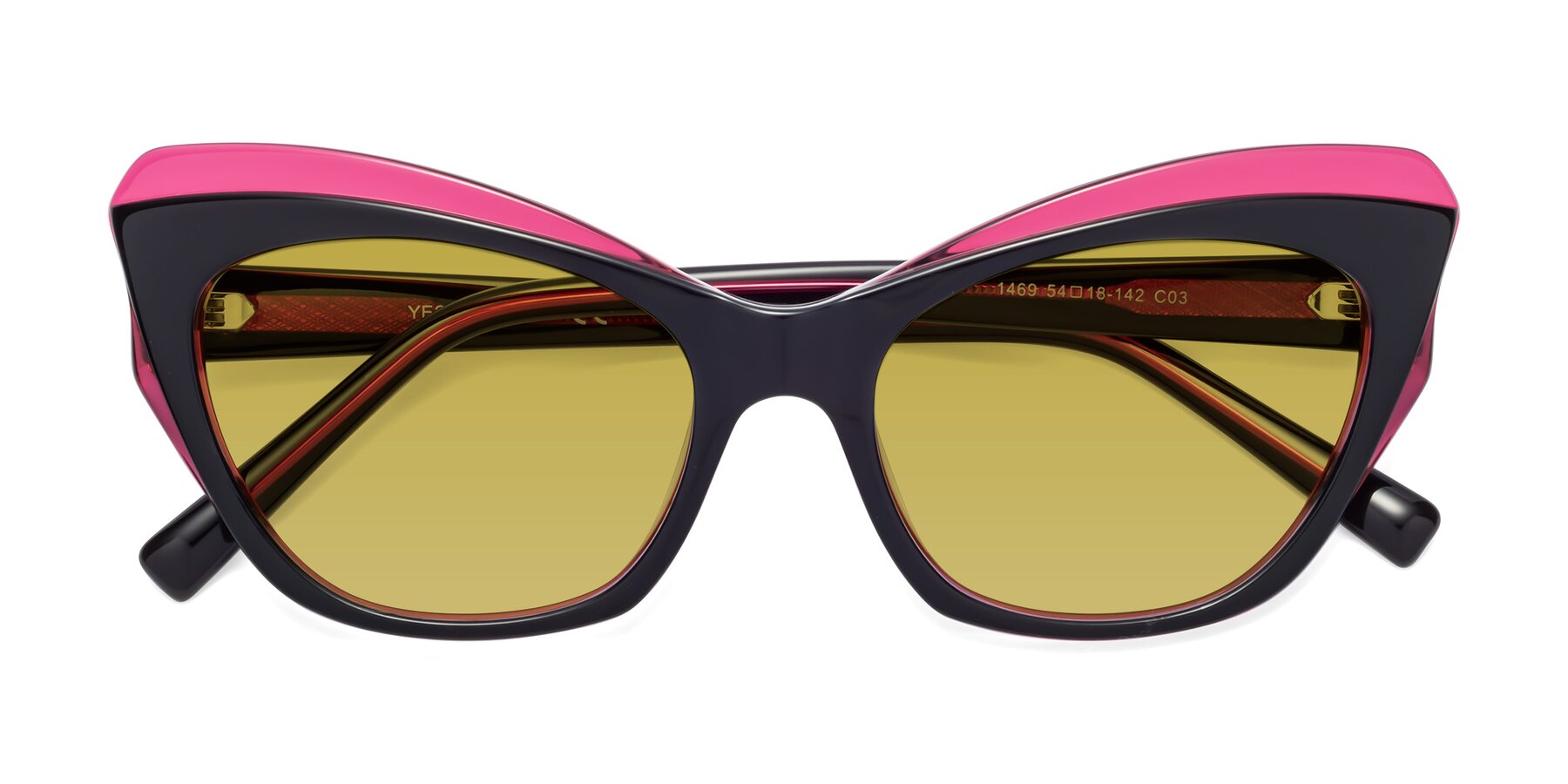 Folded Front of 1469 in Black-Plum with Champagne Tinted Lenses