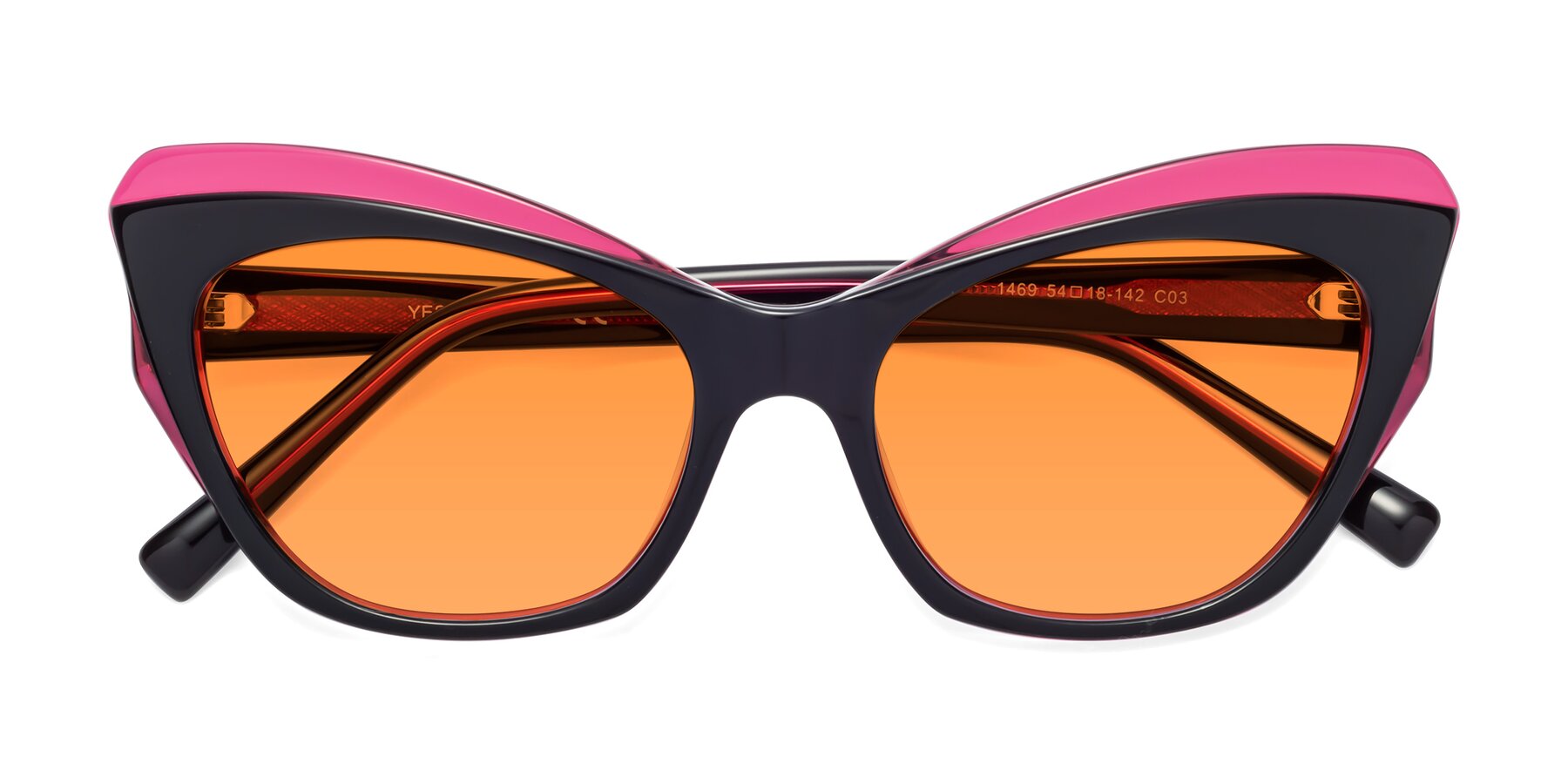 Folded Front of 1469 in Black-Plum with Orange Tinted Lenses