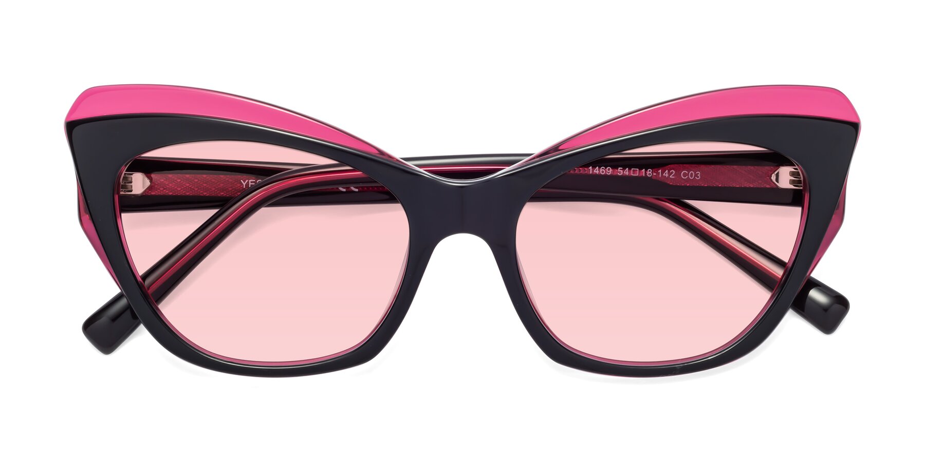 Folded Front of 1469 in Black-Plum with Light Garnet Tinted Lenses