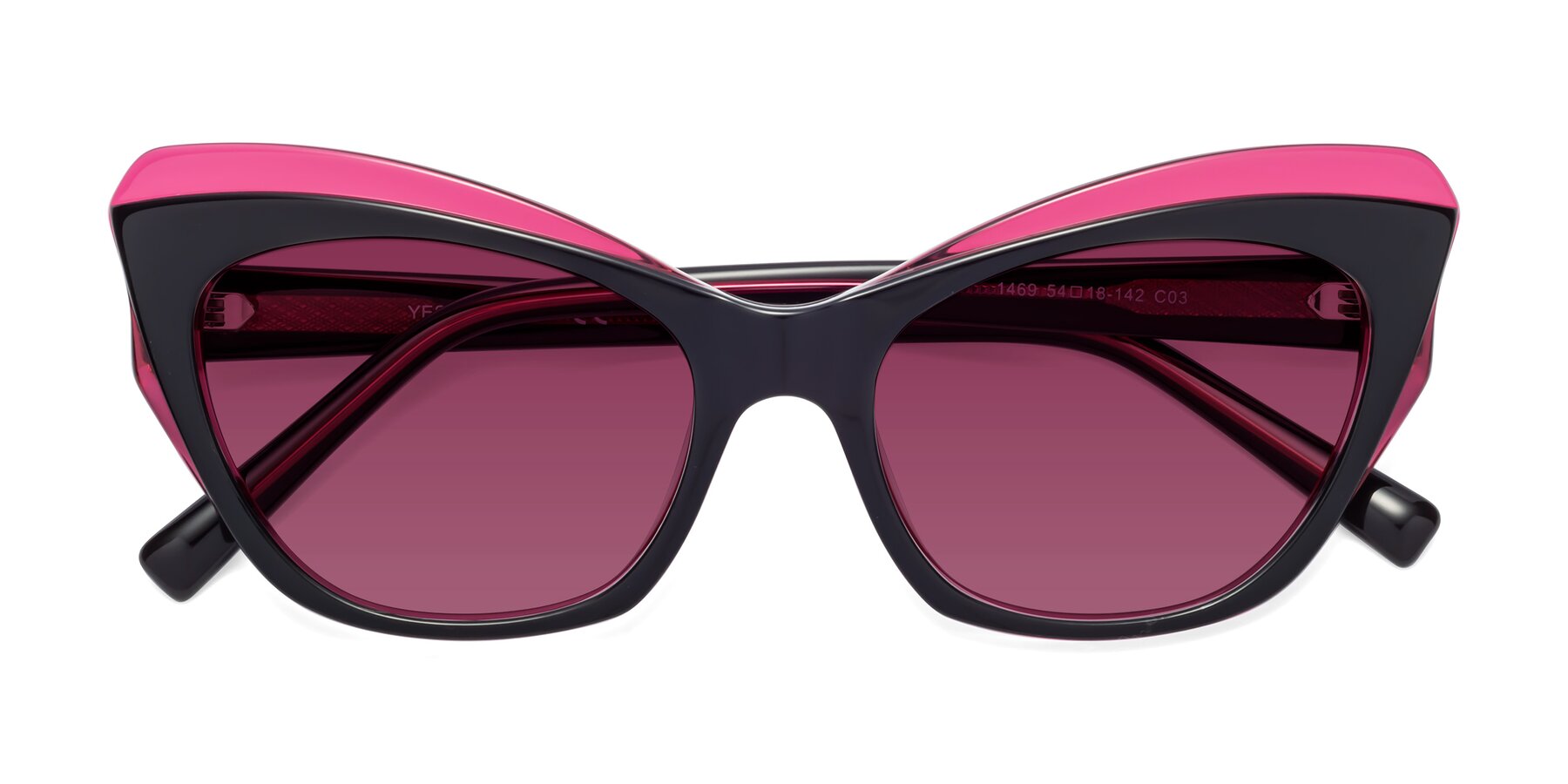 Folded Front of 1469 in Black-Plum with Wine Tinted Lenses