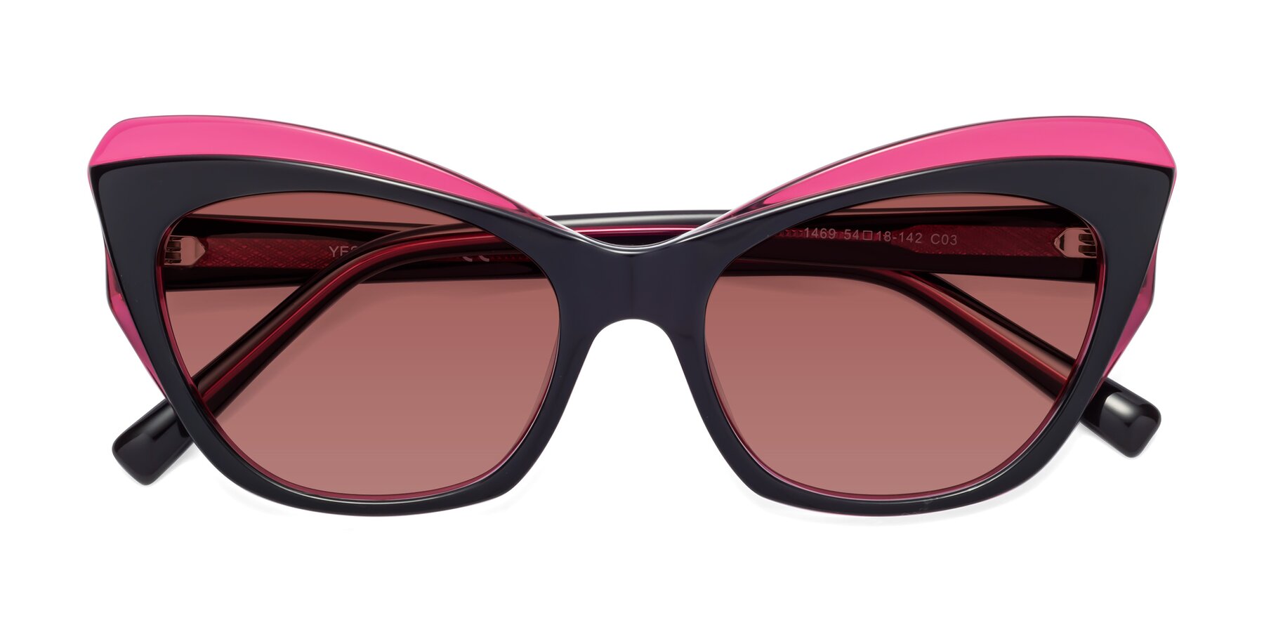 Folded Front of 1469 in Black-Plum with Garnet Tinted Lenses