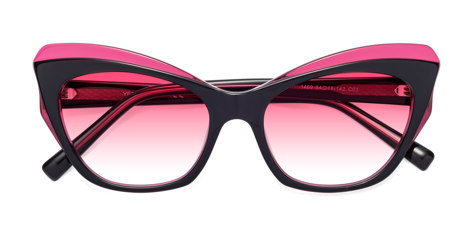 Folded Front of 1469 in Black-Plum with Pink Gradient Lenses