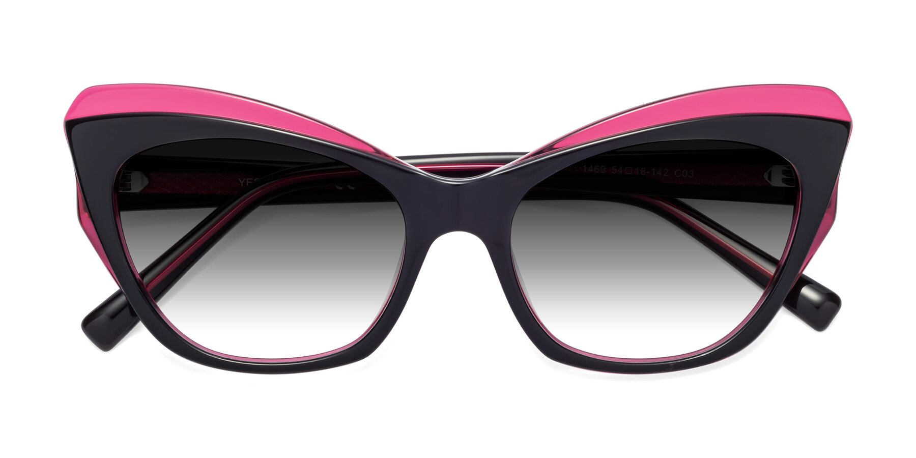 Folded Front of 1469 in Black-Plum with Gray Gradient Lenses