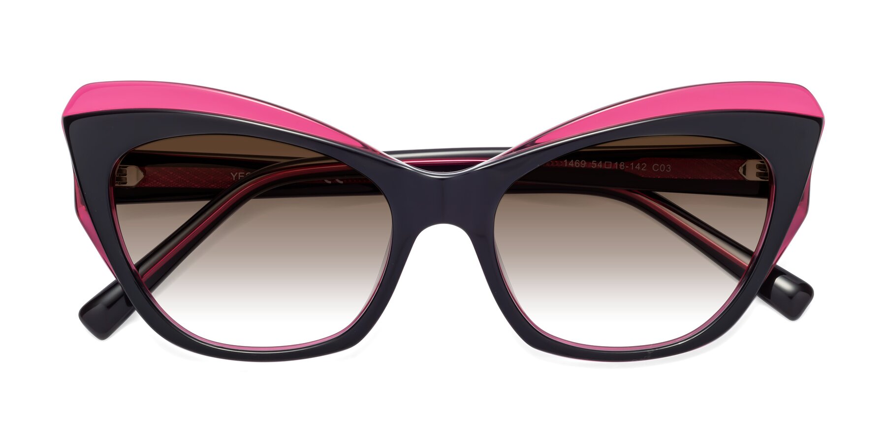 Folded Front of 1469 in Black-Plum with Brown Gradient Lenses