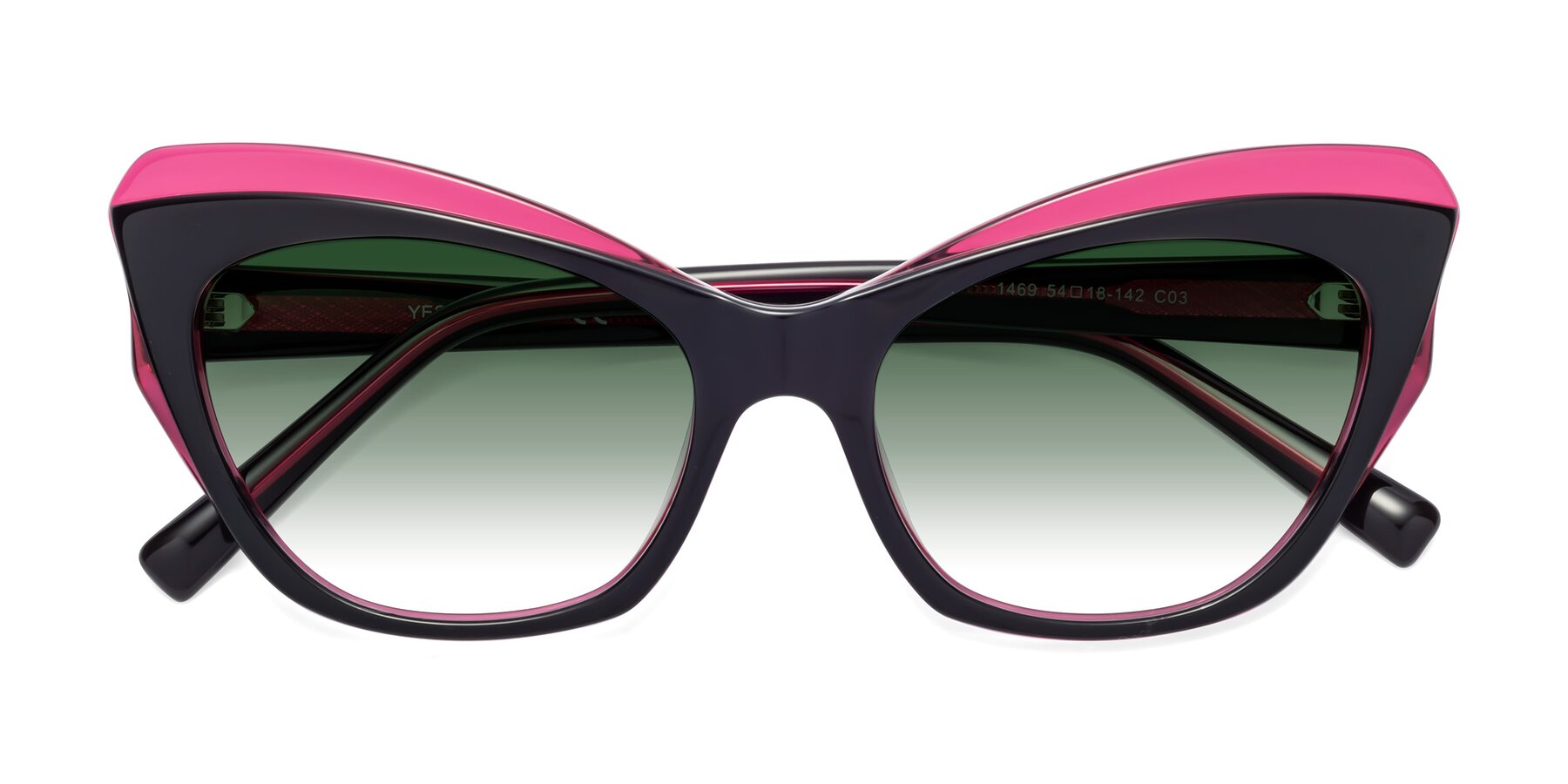 Folded Front of 1469 in Black-Plum with Green Gradient Lenses
