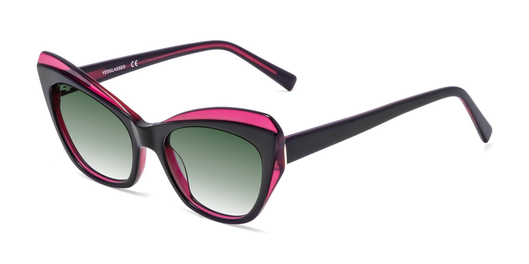 Angle of 1469 in Black-Plum with Green Gradient Lenses