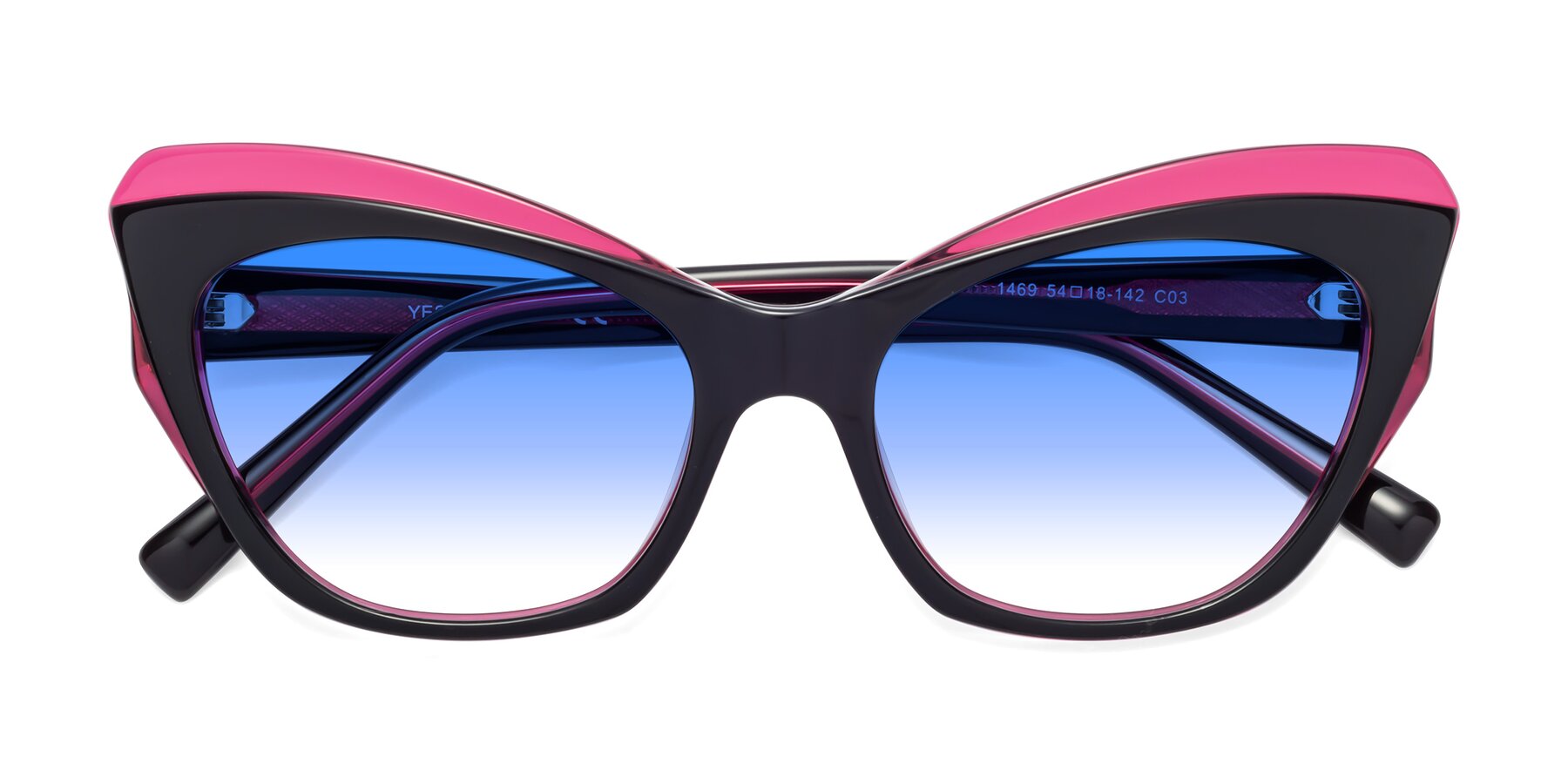 Folded Front of 1469 in Black-Plum with Blue Gradient Lenses