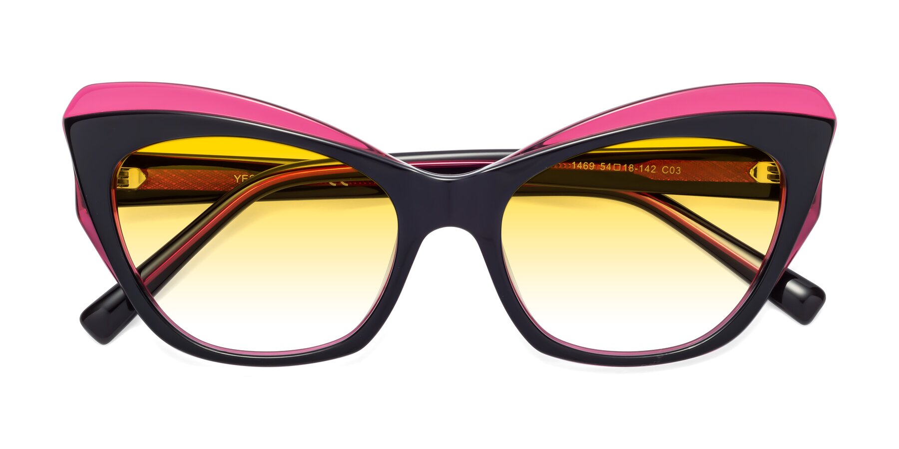 Folded Front of 1469 in Black-Plum with Yellow Gradient Lenses