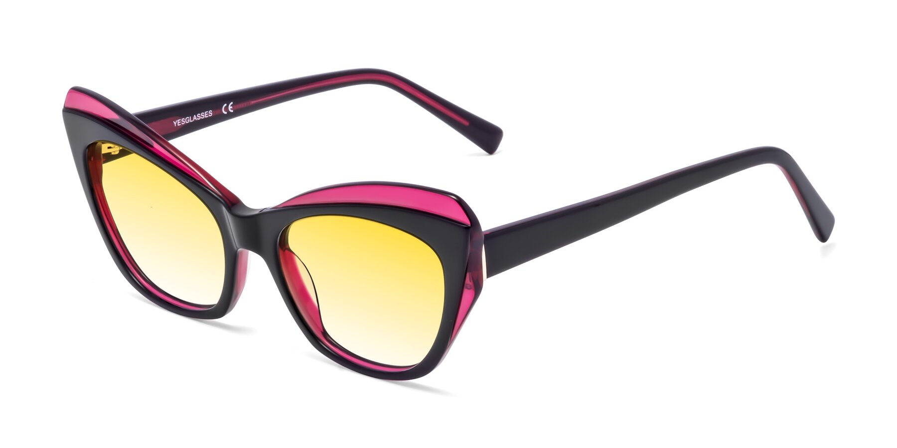 Angle of 1469 in Black-Plum with Yellow Gradient Lenses