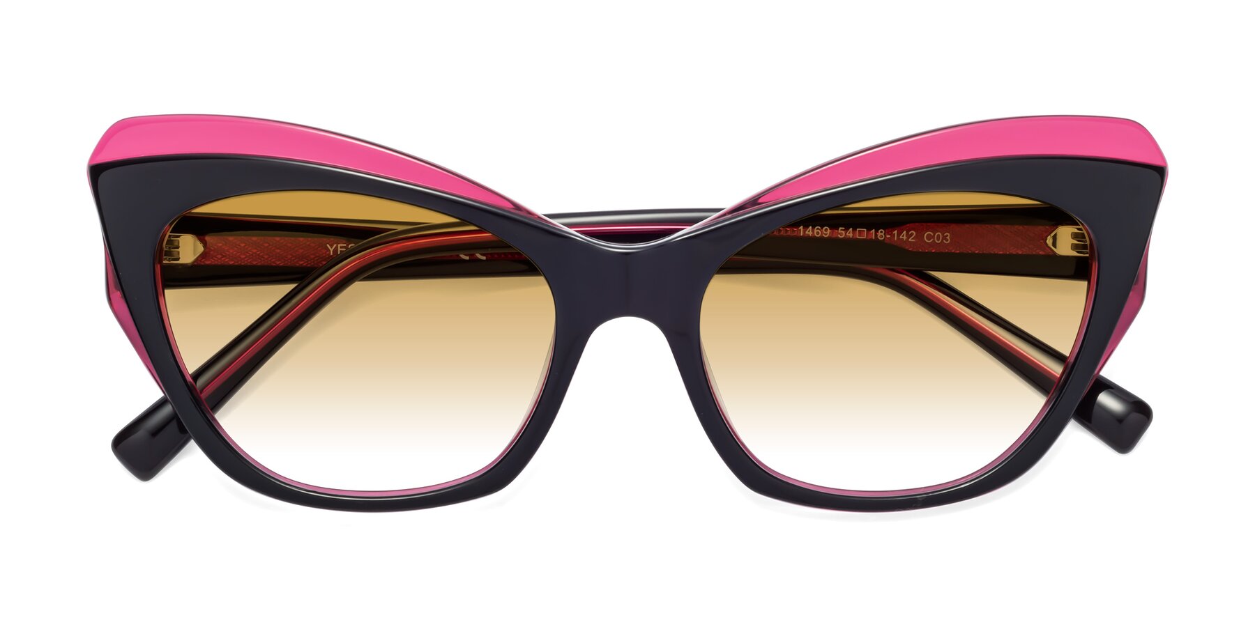 Folded Front of 1469 in Black-Plum with Champagne Gradient Lenses