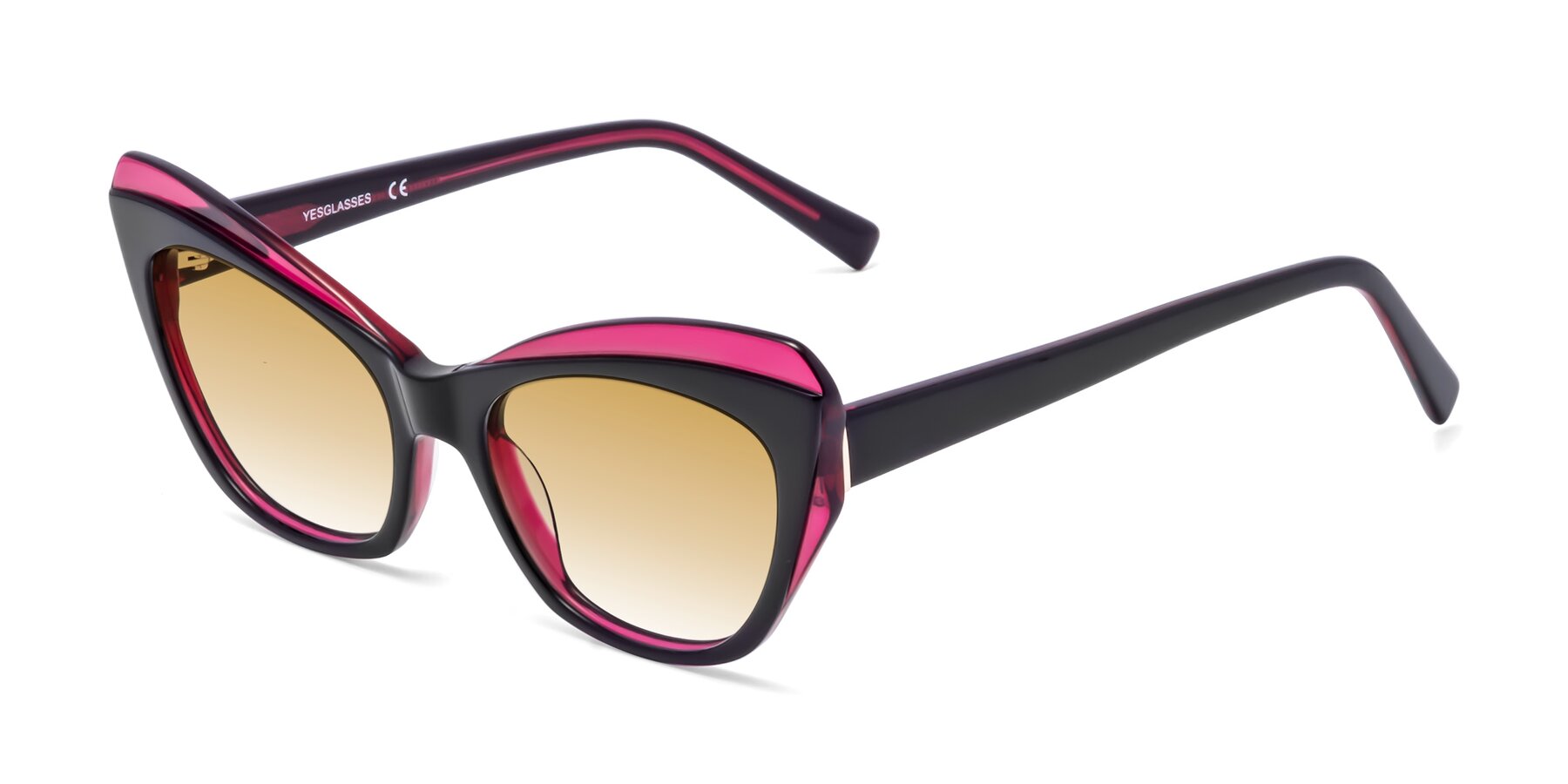 Angle of 1469 in Black-Plum with Champagne Gradient Lenses