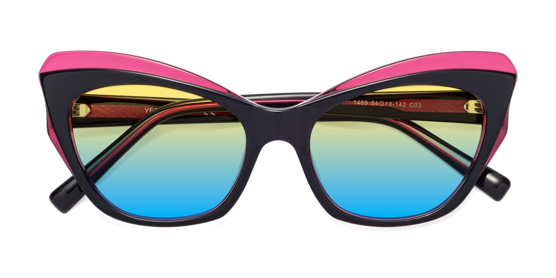 Folded Front of 1469 in Black-Plum with Yellow / Blue Gradient Lenses