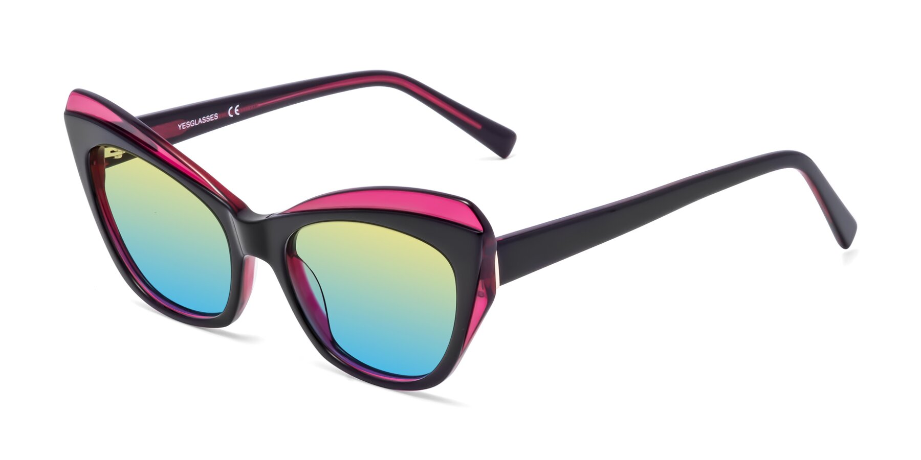 Angle of 1469 in Black-Plum with Yellow / Blue Gradient Lenses