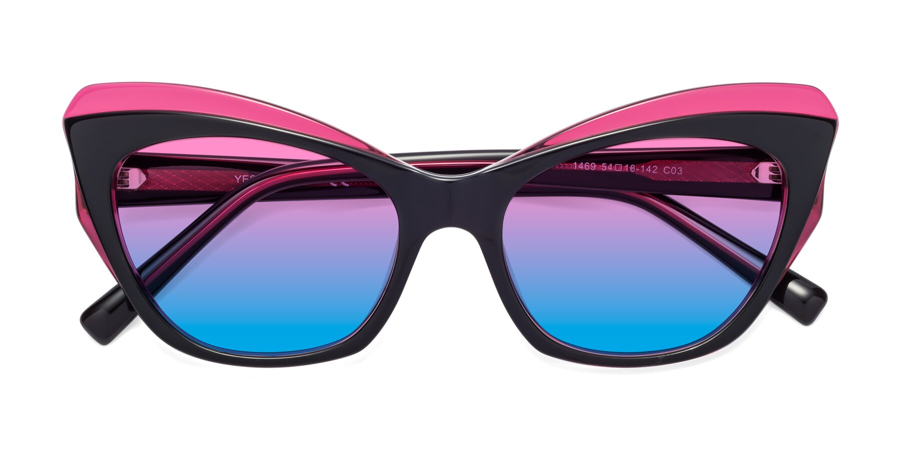 Folded Front of 1469 in Black-Plum with Pink / Blue Gradient Lenses