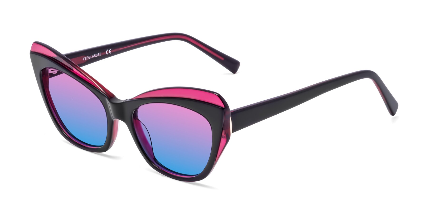 Angle of 1469 in Black-Plum with Pink / Blue Gradient Lenses