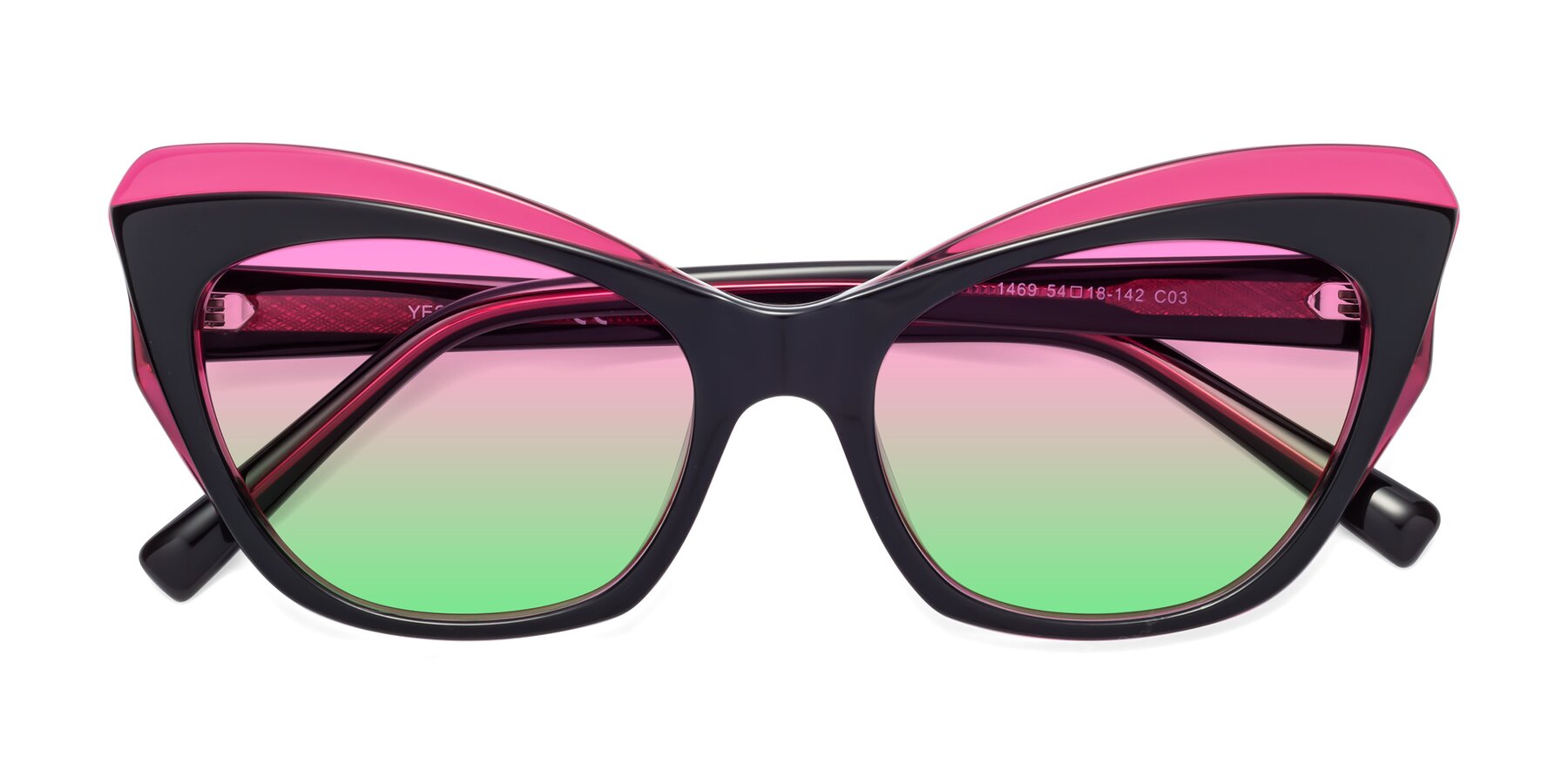 Folded Front of 1469 in Black-Plum with Pink / Green Gradient Lenses