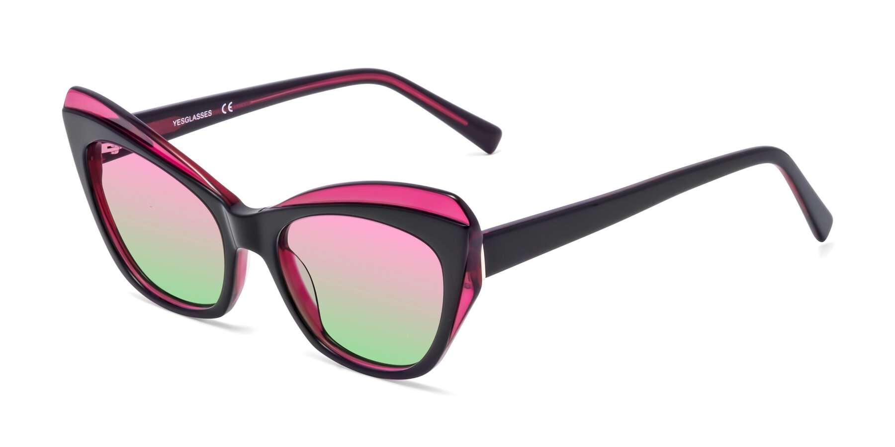 Angle of 1469 in Black-Plum with Pink / Green Gradient Lenses