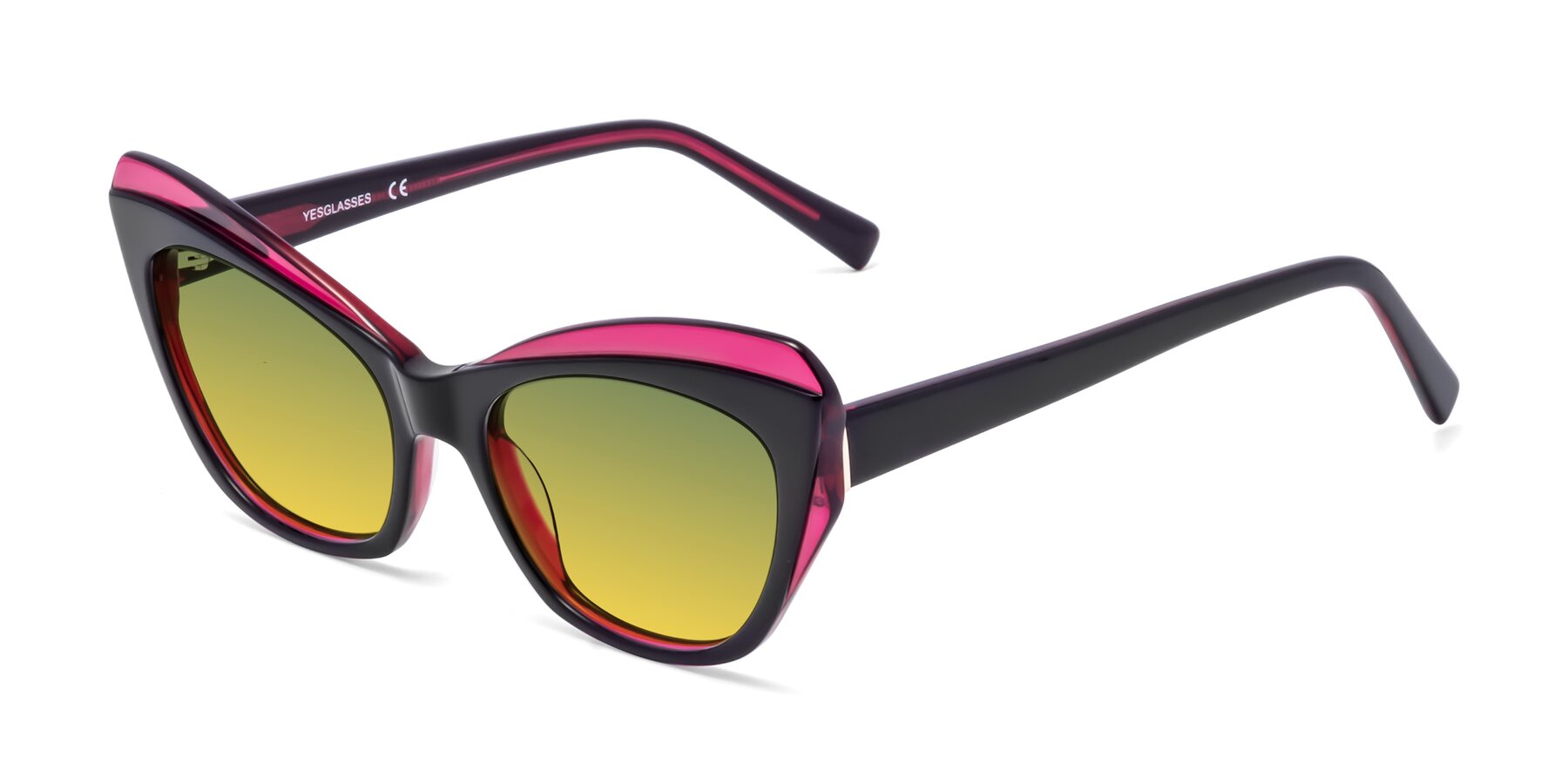 Angle of 1469 in Black-Plum with Green / Yellow Gradient Lenses