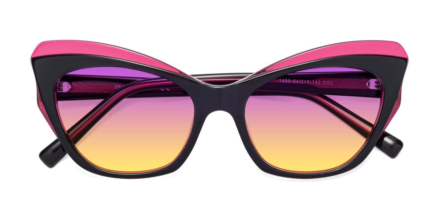 Folded Front of 1469 in Black-Plum with Purple / Yellow Gradient Lenses
