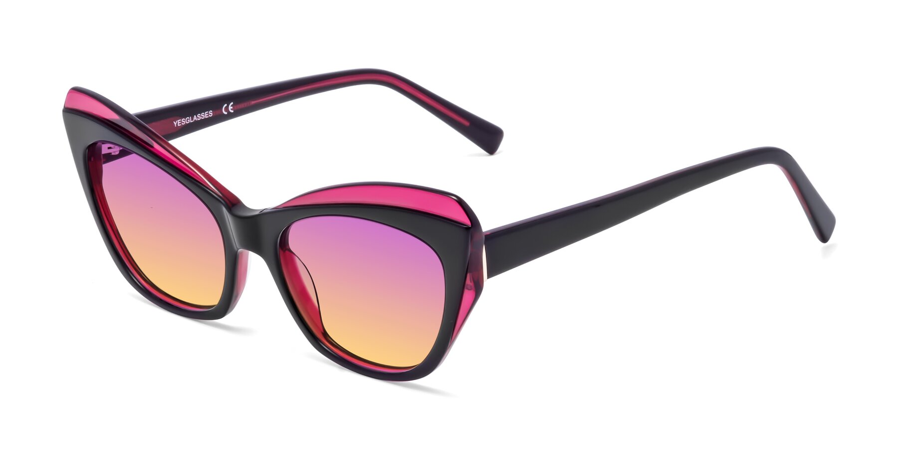 Angle of 1469 in Black-Plum with Purple / Yellow Gradient Lenses