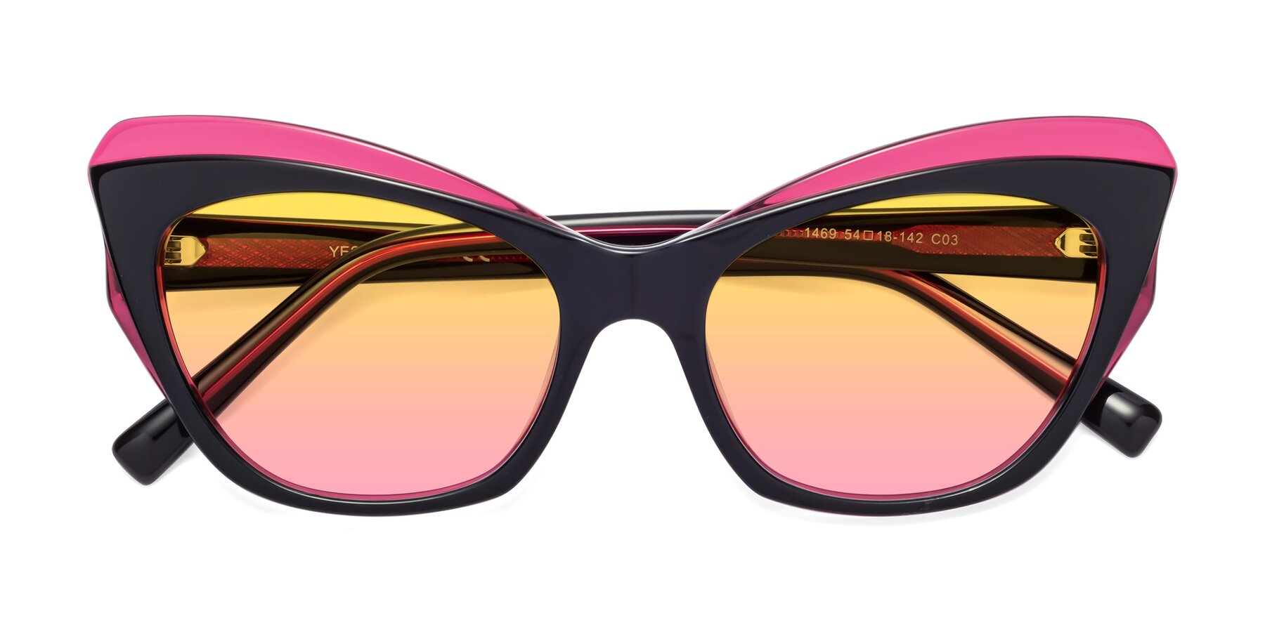 Folded Front of 1469 in Black-Plum with Yellow / Pink Gradient Lenses