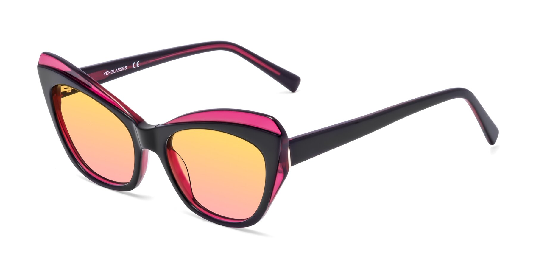 Angle of 1469 in Black-Plum with Yellow / Pink Gradient Lenses
