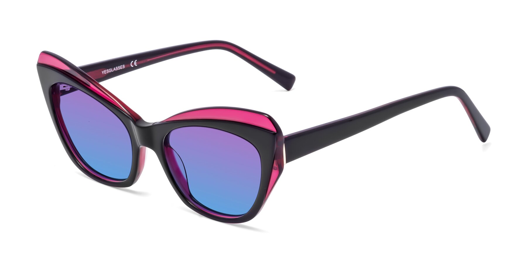 Angle of 1469 in Black-Plum with Purple / Blue Gradient Lenses