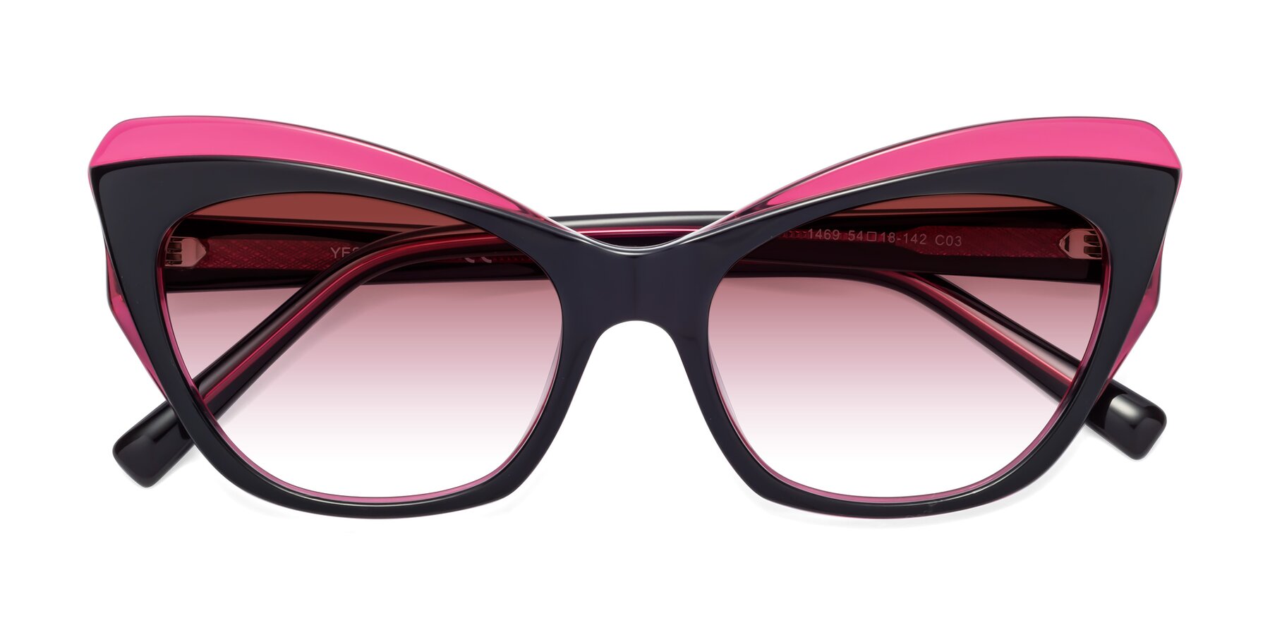 Folded Front of 1469 in Black-Plum with Garnet Gradient Lenses