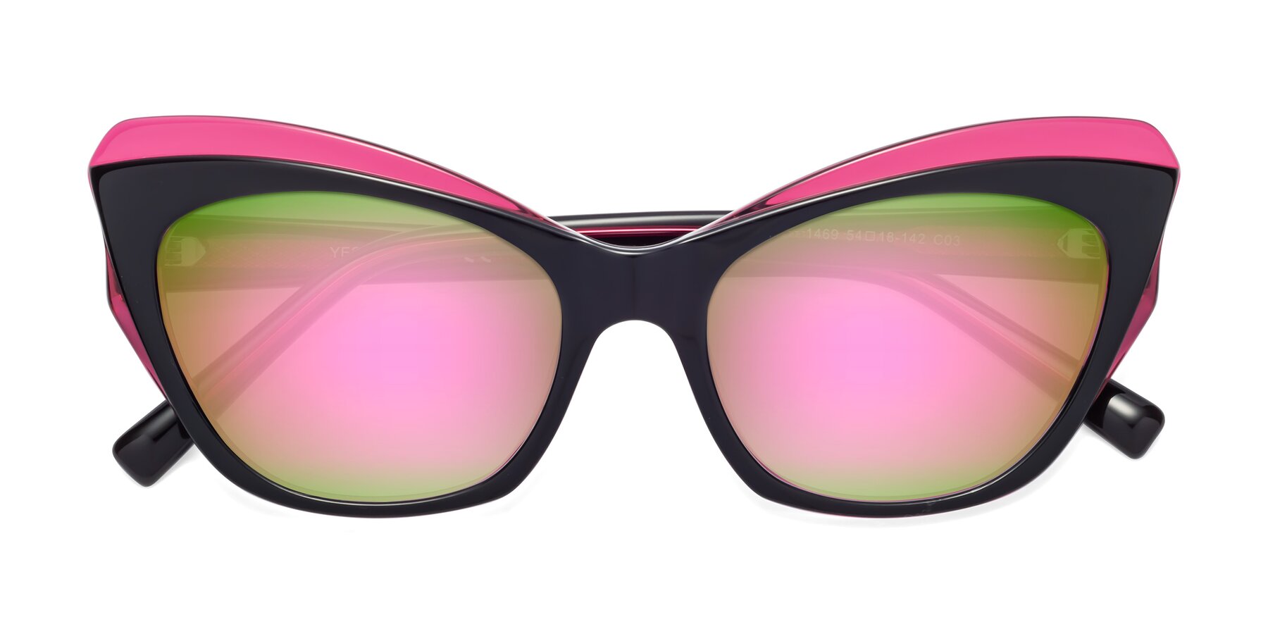 Folded Front of 1469 in Black-Plum with Pink Mirrored Lenses