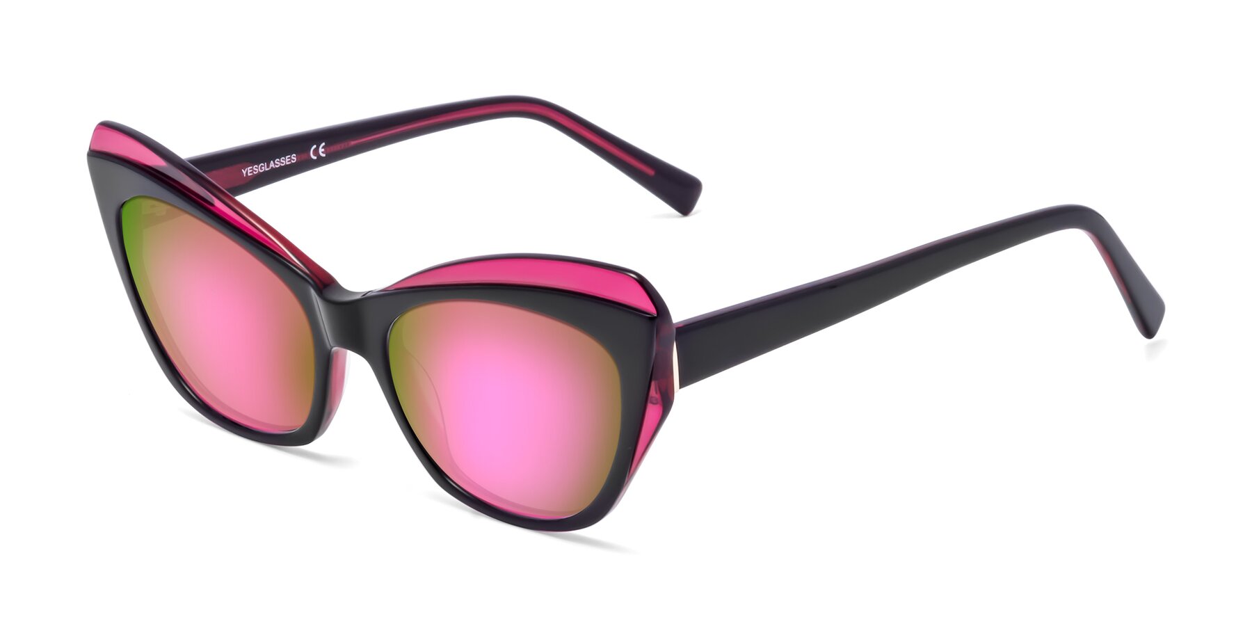 Angle of 1469 in Black-Plum with Pink Mirrored Lenses