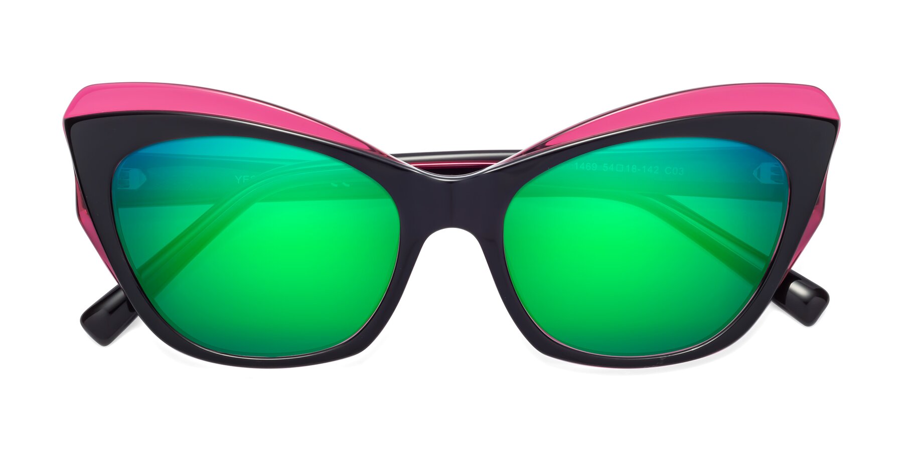 Folded Front of 1469 in Black-Plum with Green Mirrored Lenses