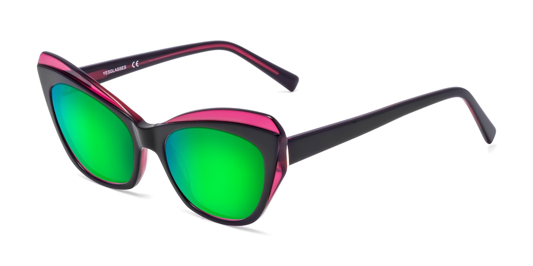 Angle of 1469 in Black-Plum with Green Mirrored Lenses