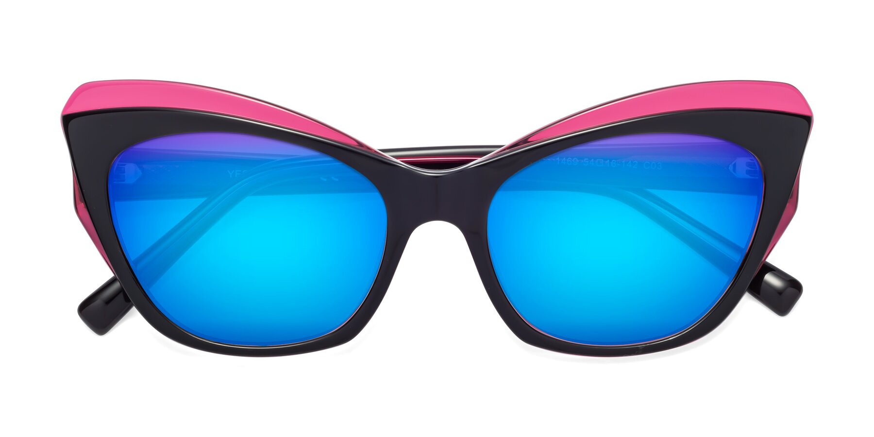 Folded Front of 1469 in Black-Plum with Blue Mirrored Lenses