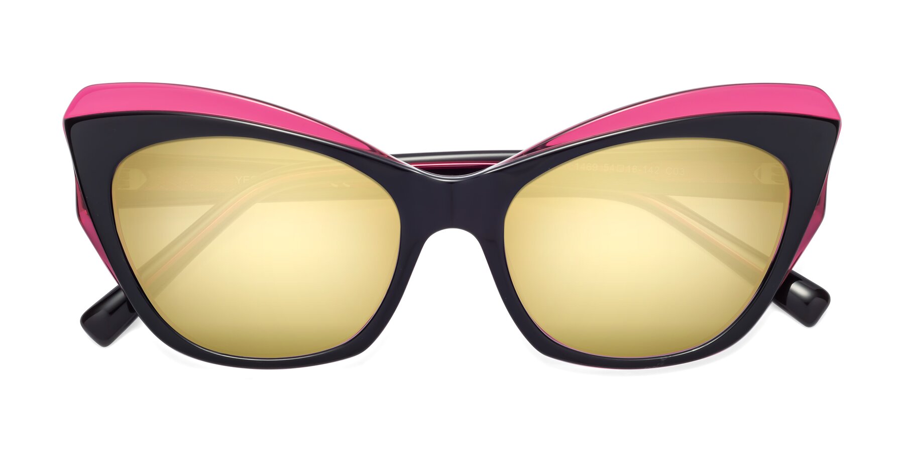 Folded Front of 1469 in Black-Plum with Gold Mirrored Lenses