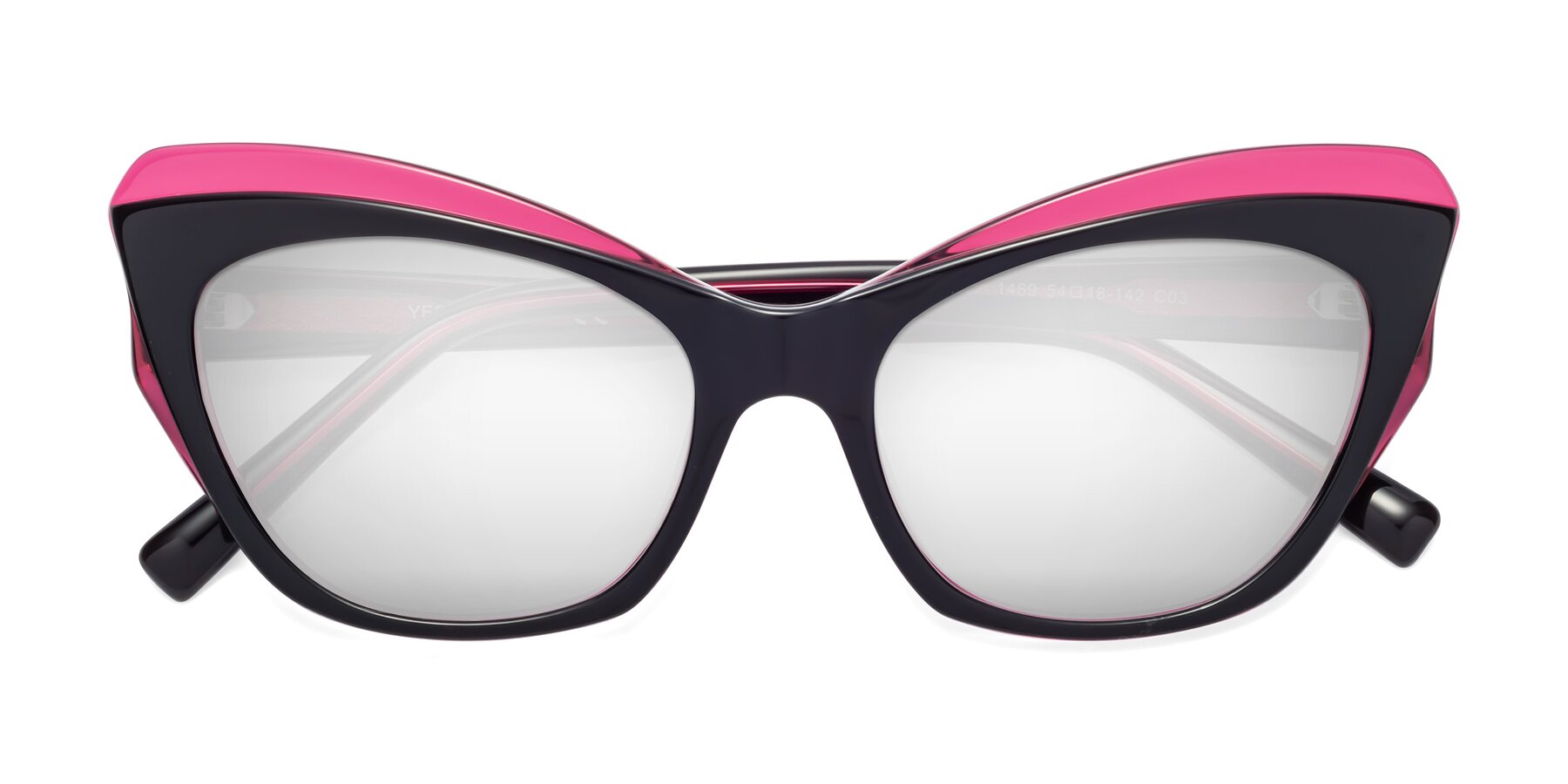 Folded Front of 1469 in Black-Plum with Silver Mirrored Lenses