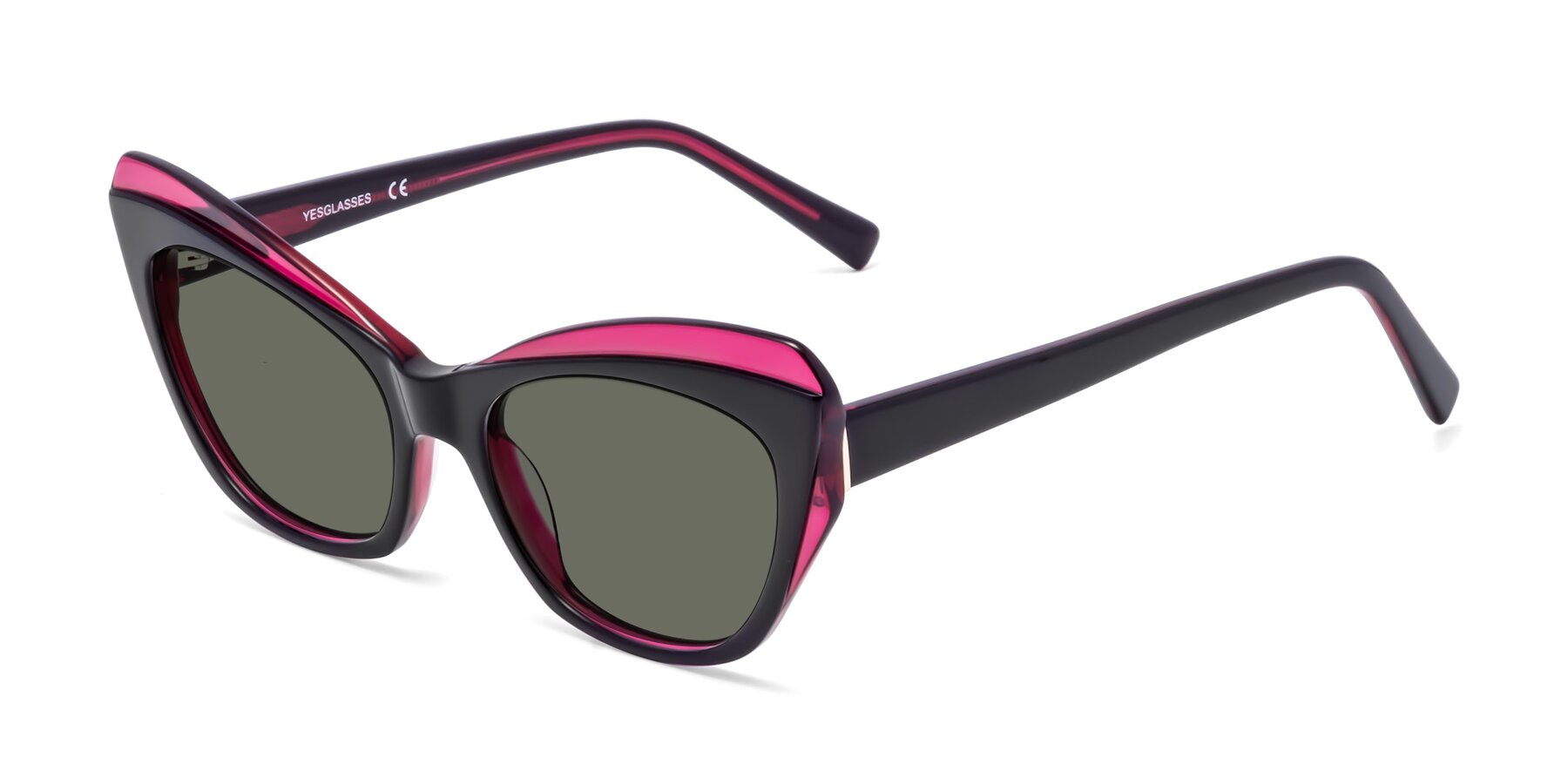 Angle of 1469 in Black-Plum with Gray Polarized Lenses