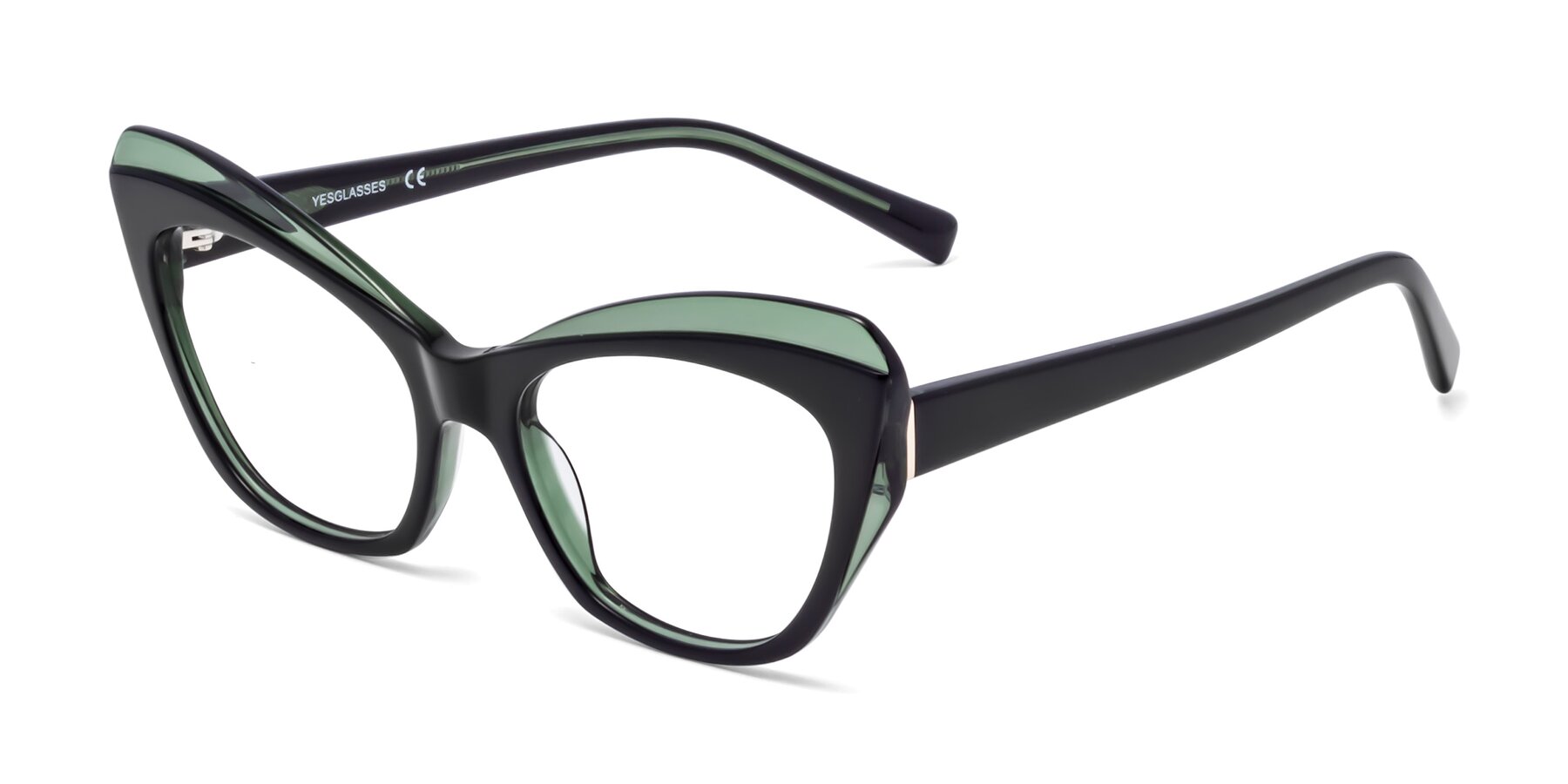 Angle of 1469 in Black-Green with Clear Eyeglass Lenses