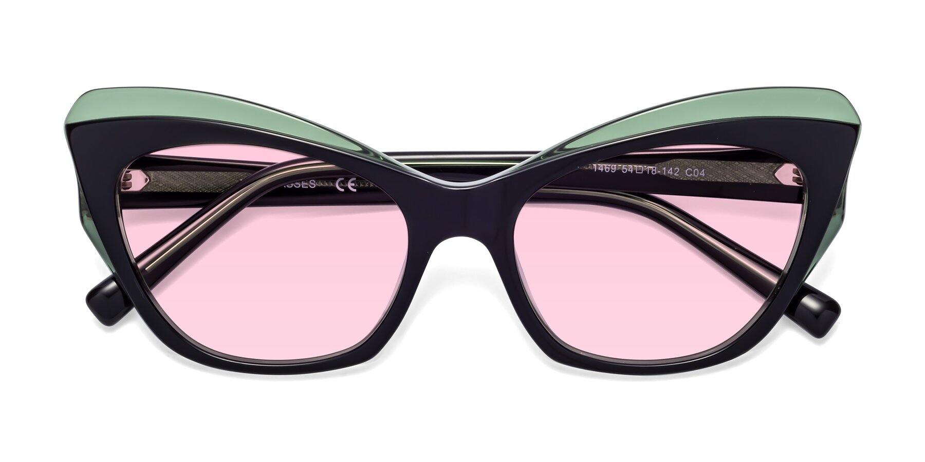 Folded Front of 1469 in Black-Green with Light Pink Tinted Lenses