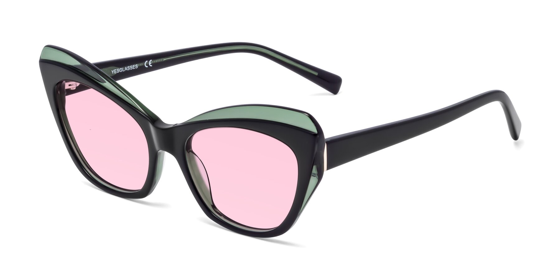 Angle of 1469 in Black-Green with Light Pink Tinted Lenses