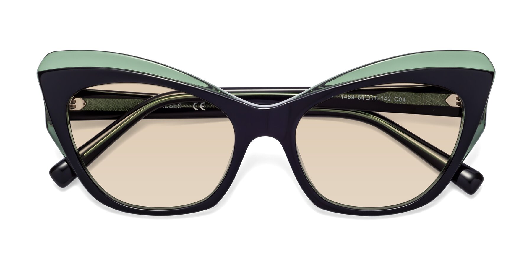 Folded Front of 1469 in Black-Green with Light Brown Tinted Lenses
