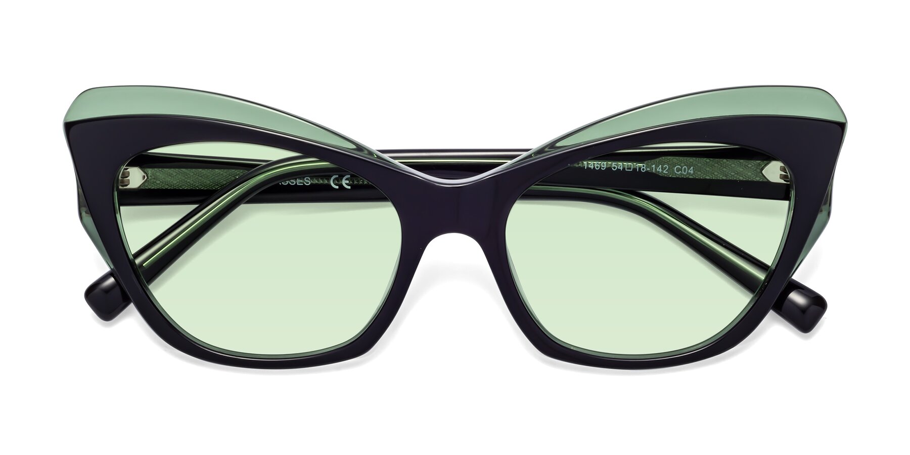 Folded Front of 1469 in Black-Green with Light Green Tinted Lenses
