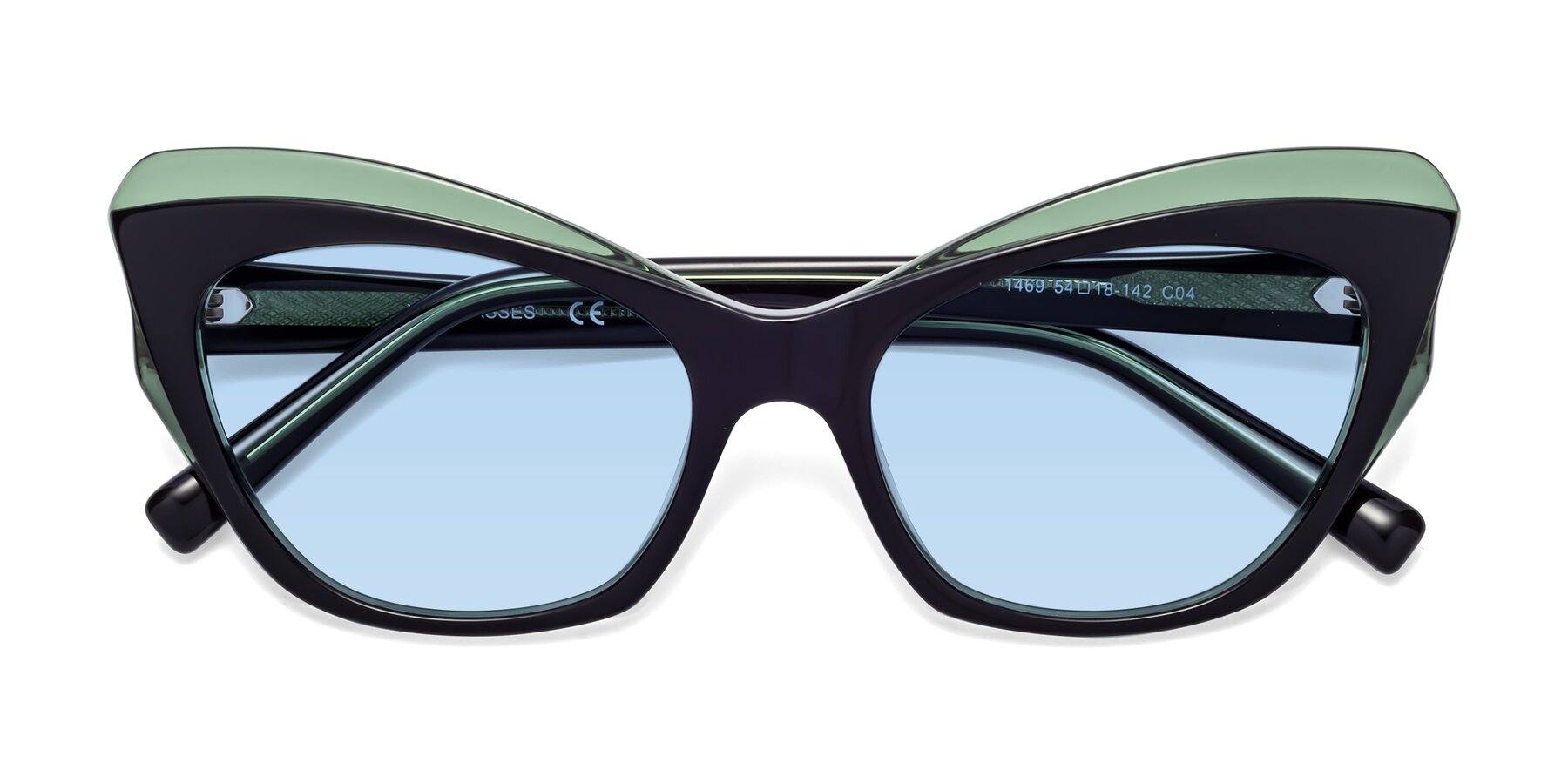 Folded Front of 1469 in Black-Green with Light Blue Tinted Lenses