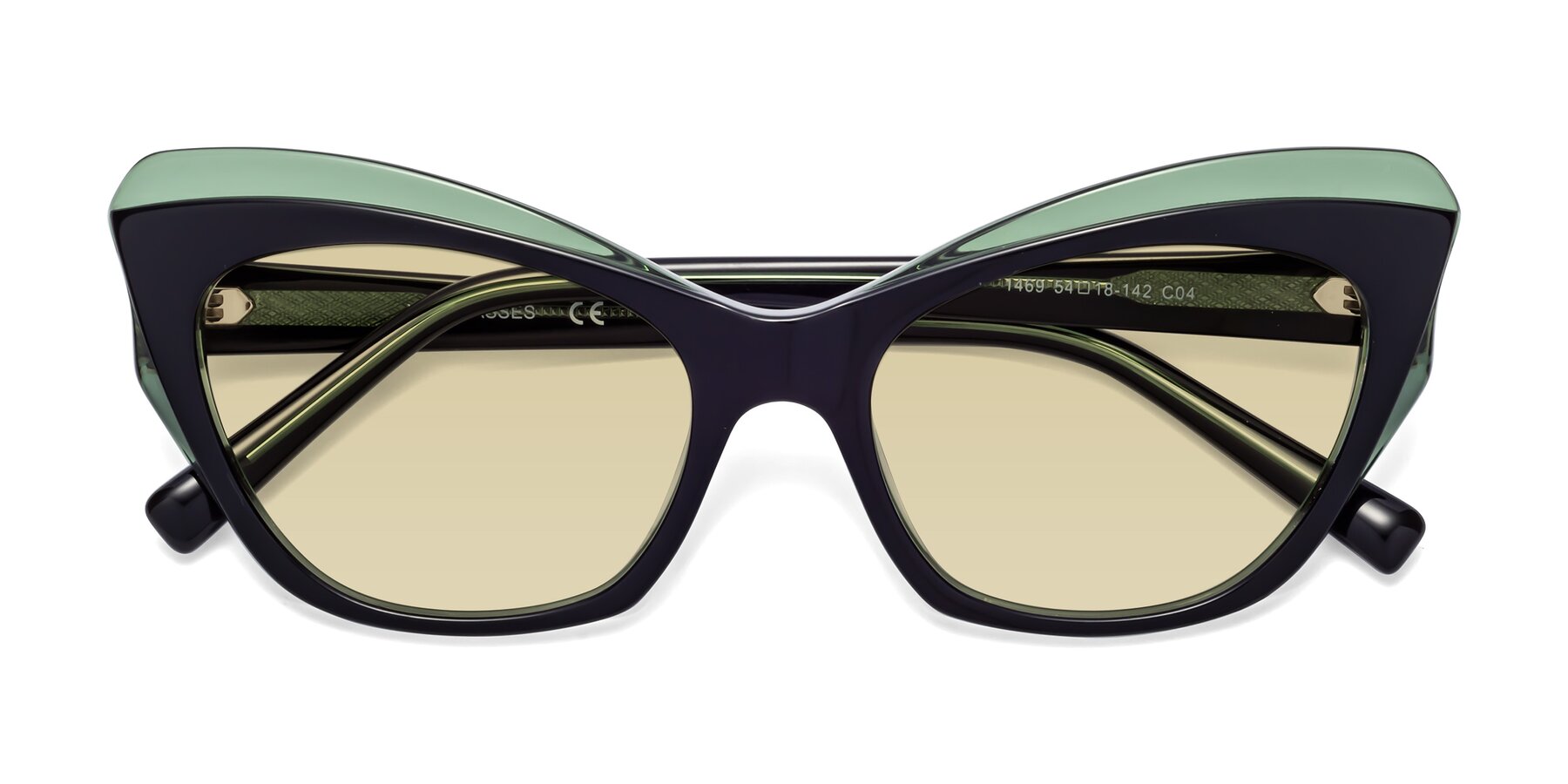 Folded Front of 1469 in Black-Green with Light Champagne Tinted Lenses